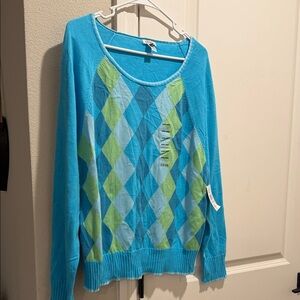 Izod Women's Blue and Green Argyle Sweater